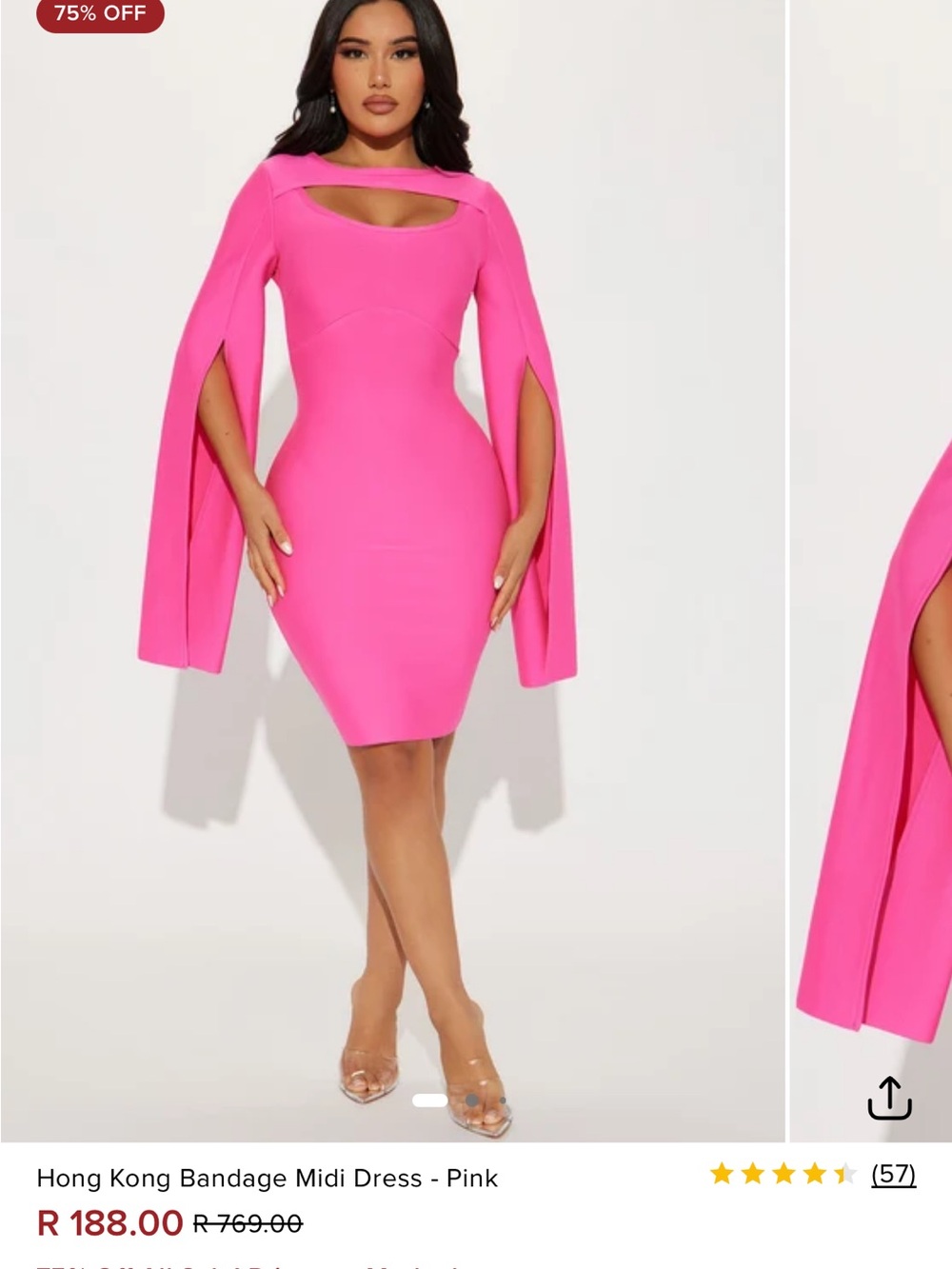 Fashion Nova Hot Pink Bandage Midi Dress with Cape Sleeves